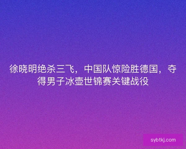 徐晓明绝杀三飞，中国队惊险胜德国，夺得男子冰壶世锦赛关键战役